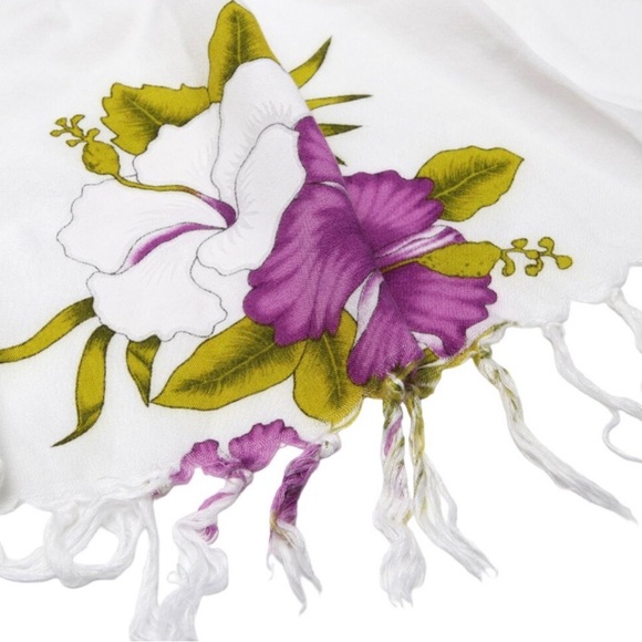 Hibiscus Hawaiian Floral Sarong Swimsuit Cover Up Wrap Vacation Purple White - Picture 5 of 8